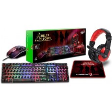 Kit Gamer 4 em 1 Teclado + Mouse + Headset + Mousepad LED Backlight 7 Cores P2 ABNT2 Preto e Verde ELG Winner CGWN41